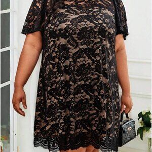 Emery Rose Women's Plus Black Lace Shift Dress with Nude Lining ~ 3X ~ NWT